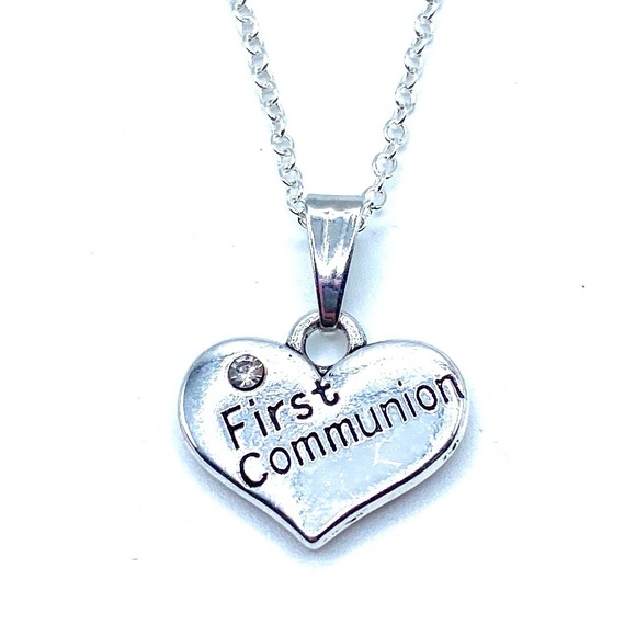 First Communion Necklace Heart Rhinestone - Picture 1 of 7